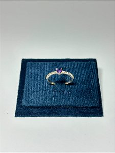 Anel Coração cores lateral Zircônia Lilás