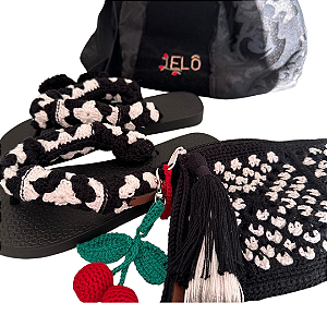 Kit Crochê - Chinelo, Carteira, Porta-chinelo
