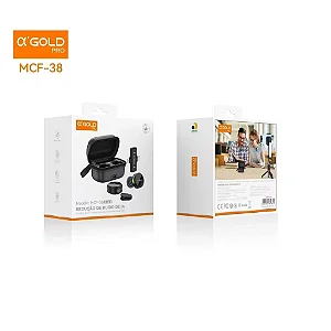 Microfone Sem Fio de Lapela Duas Entradas Para Iphone e Android A’Gold Pro MCF-38 Redução Ruído IA