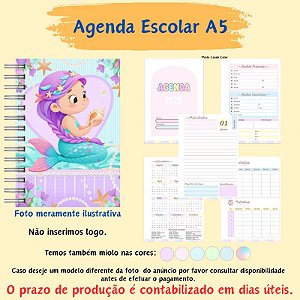 Agenda Escolar A5 Personalizada no Tema Sereia Cute