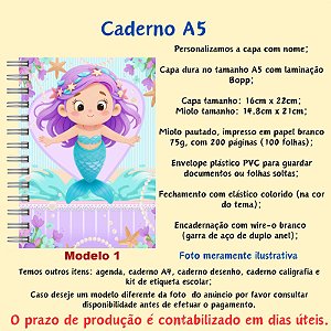 Caderno A5 no Tema Sereia Cute