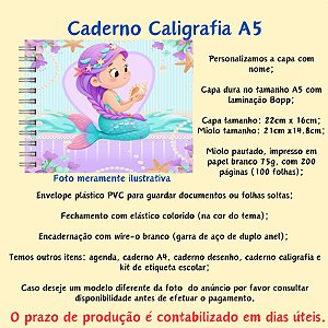Caderno Caligrafia A5 no Tema Sereia Cute