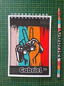 Kit 20 Bloquinhos + Lápis + Saquinho + Laço Tema Games