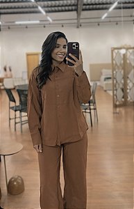 Conjunto Social longo tecido linho