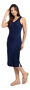Vestido Midi Canelado Feminino Suede Elegância Conforto