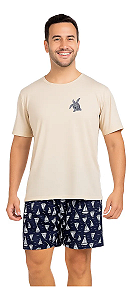 Pijama Masculino Premium Verão Blusa + Short Navegação