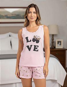 Short Doll Feminino Premium Regata + Short Rosa Love