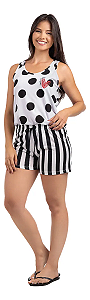 Short Doll Premium Regata Poá + Shorts Listrado Preto/Branco