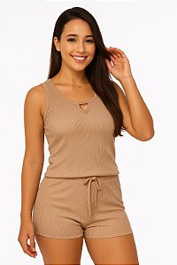 Short Doll Canelado Bege Sensual Confortável Premium