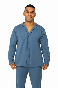 Pijama Moletom Masculino Botões Poliéster Viscose Conforto