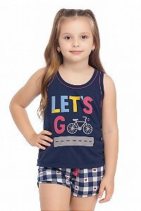 Short Doll Infantil Menina Regata + Short Xadrez Malha PV