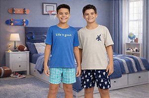 Kit 2 Pijamas Juvenil Menino Conjunto Familia Blusa +  Short