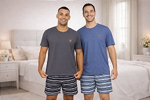 Kit 2 Pijamas Masculinos Mescla com Listrado Conforto