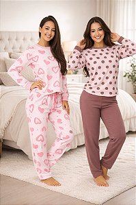 Kit 2 Pijamas Moletom Femininos Estampados Premium Luxuoso