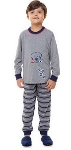 Pijama Longo Infantil Menino Dog Cinza Listrado Inverno