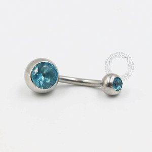 BZ07 Navel Tradicional CZ Aqua Blue Aço 316L
