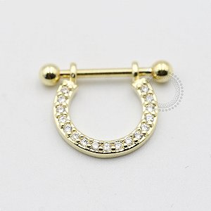 AR16 Argola Haste Reta CZ Frontal Banho Ouro