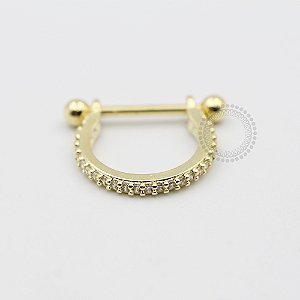 AR17 Argola Haste Reta Cravejado CZ  Banho Ouro 18k