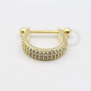 AR18 Argola Haste Reta Cravejada Dupla Banho Ouro