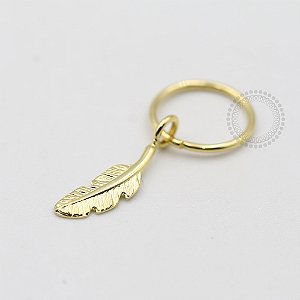 AR27 Argola Torção Fina Pingente Pena Banho Ouro