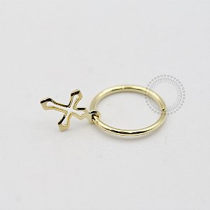 AR46 Argola Pingente Cruz Chapa Banho Ouro
