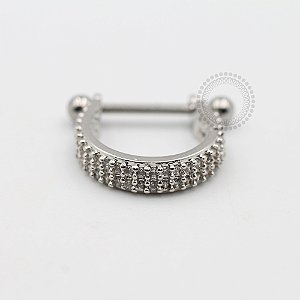 ARA03 Argola Haste Reta CZ Duplo 12mm Banho Ródio