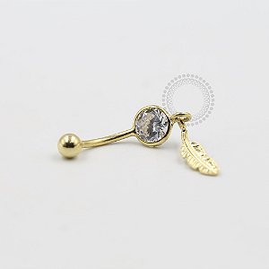 BN11 Navel Zirconia Pingente Pena Banho Ouro