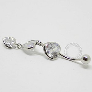 BN31 Navel Pingente 3 Corações CZ Banho Ródio