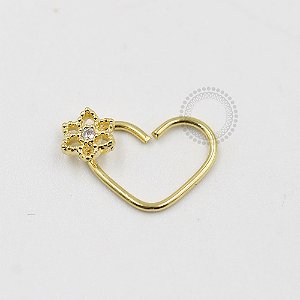 CR15 Daith Coração Fino Flor de Lotus Banho Ouro