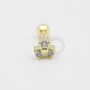 MB81 Microbell Trevo Zirconias Banho Ouro