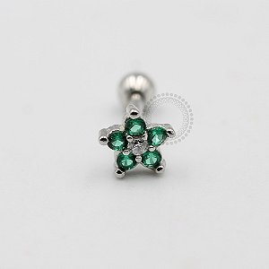 MBA70 Microbell Flor CZ Verde Banho Rodio