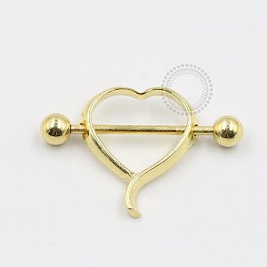 MM05 Piercing Mamilo Coração Banho Ouro
