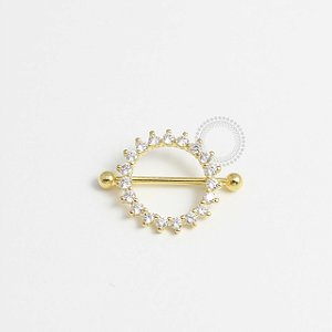 MM06 Piercing Mamilo Circulo Cravejado Banho Ouro
