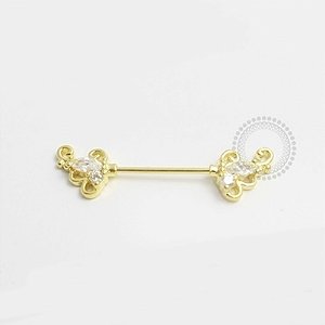 MM18 Piercing Mamilo Asas CZ Banho Ouro