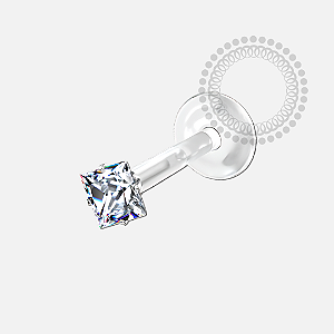 BF09 Labret Silicone Topo CZ Quadrada Titânio