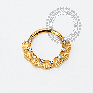 TN1946 Segmento Cravejado Conchas 8 Pedras Titânio PVD Gold