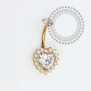 TN1973 Navel Max Coração CZ Luxo Titânio PVD Gold