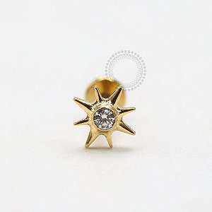 PVD105 Labret Estrela 8 Pontas CZ Aço PVD Gold