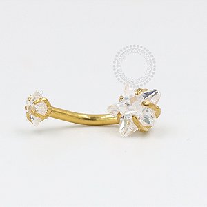 PVD109 Navel Estrela CZ Aço PVD Gold