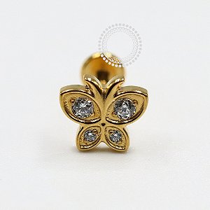 PVD113 Labret Borboleta CZ Aço PVD Gold