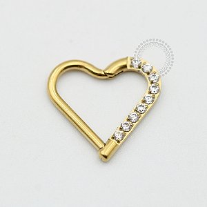 PVD53 Coração Daith Cravejado Aço PVD Gold