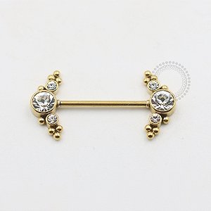PVD73 Nipple Cluster CZ Rosca Interna Aço PVD Gold