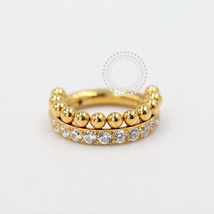 TN1071 Segmento Cravejado e Esferas Titânio PVD Gold