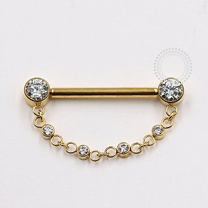 TN1119 Nipple CZ Corrente Push Pin Unilateral Titânio PVD Gold