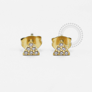 TN1252 Brinco Triangular Cravejado Titânio PVD Gold