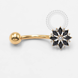 TN1329 Navel Flor CZ Black Titânio PVD Gold
