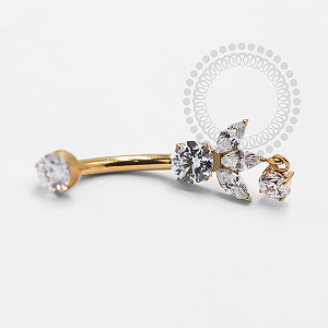 TN1331 Navel CZ 3 Pétalas Pingente CZ Titânio PVD Gold