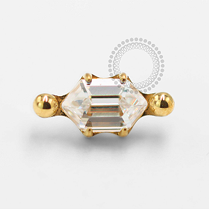 TN1472 Topo CZ Baguete 2 Esferas Titânio PVD Gold