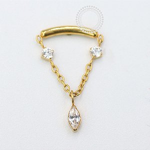 TN1516 Topo Arco Corrente 3 Navetes CZ Titânio PVD Gold