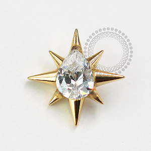 TN1580 Topo Estrela Gota CZ Central Titânio PVD Gold